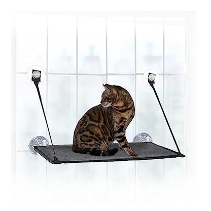 K&H Pet Products EZ Mount Cat Window Perch for Large Cats, Sturdy Kitty Sill Window Hammock Bed, Steel Frame, Sturdy Suction Cups, Washable Shelf Cover, Foldable - Fits 27"W X 23"H Glass Spaces - style: No Bolster