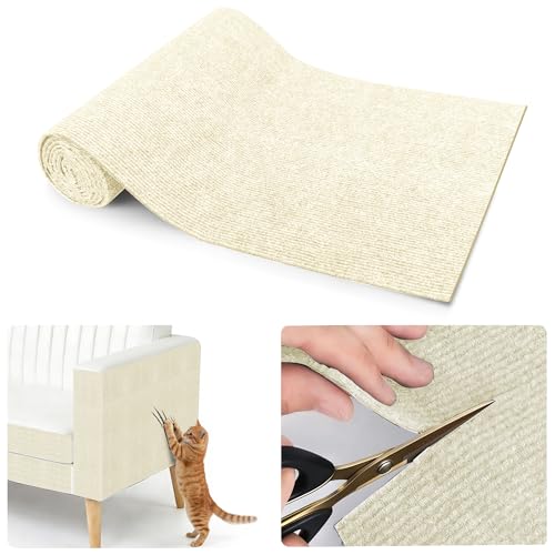 Cat Scratching mat Self-Adhesive, Trimmable Furniture Protector for Couch, Sofa, Wall & Cat Trees - Durable Scratch Pad with Nano Tape, DIY Climbing Carpet for Indoor Cats (White, 78.7"x15.8") - color: White, size: 78.7"x15.8"