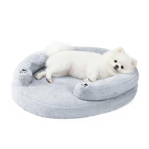 BurgeonNest Orthopedic Dog Bed for Small Dogs, Waterproof Soft Pet Cat Puppy Couch Bolster Bed with Pillow, Removable Washable Cover, Non-Slip Bottom, Egg-Crate Foam, Grey - size: 28.0"L x 23.6"W x 6.5"TH