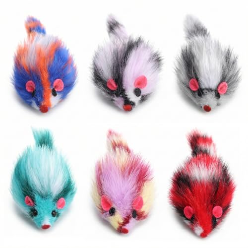 6 PCS Furry Cat Mouse Toy, Mouse Toys for Cats Gradient Color Kitten Interactive Toy 3.1" Realistic Furry Rattle Mouses Cat Toys for Bored Indoor Adult Cats, Feline Chew Toyself Play