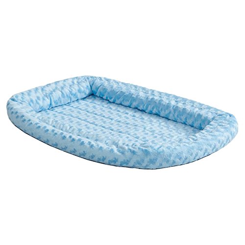 MidWest Homes for Pets XXS QuietTime Double Bolster Pet Bed, Blue Plush 18-Inch Crate Mat with Stacked Bolsters, Machine Washable, Secure Fit with Elastic Straps - color: Blue Plush, size: 18-Inch