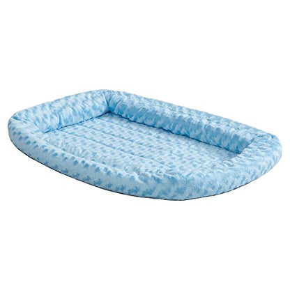 MidWest Homes for Pets XXS QuietTime Double Bolster Pet Bed, Blue Plush 18-Inch Crate Mat with Stacked Bolsters, Machine Washable, Secure Fit with Elastic Straps - color: Blue Plush, size: 18-Inch
