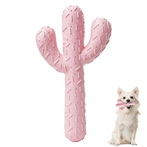 MewaJump Dog Chew Toys, Tough Rubber Dog Toys for Aggressive Chewers, Cactus Dog Toy for Training and Cleaning Teeth, Pink Cute Dog Toys for Medium/Large Dog - color: Pink Cactus
