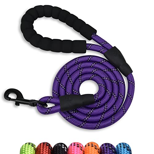 5/6 FT Strong Pet Dog Leash with Soft Padded Handle,Highly Reflective Rope for Night Walking,360-Degree Rotating Metal Buckle Without Tangles,Suitable for Small,Medium and Large Dogs.(6ft) - color: Purple, size: 6 FT x 1/2 Inch