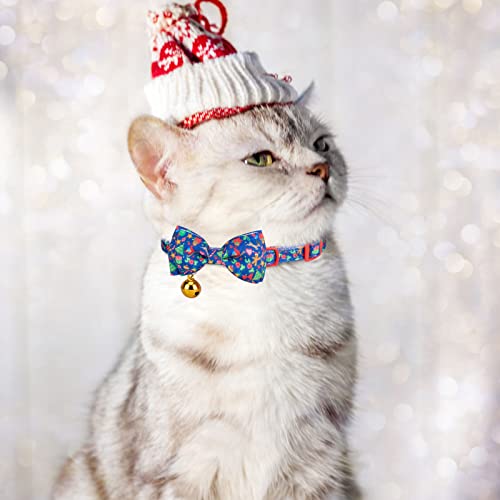 Christmas Breakaway Cat Collar with Removable Bow Tie and Bell, Cute Xmas Patterns, 3 Pack Safety Buckle Kitten Collars, Adjustable Pet Collar - color: Style B - Christmas