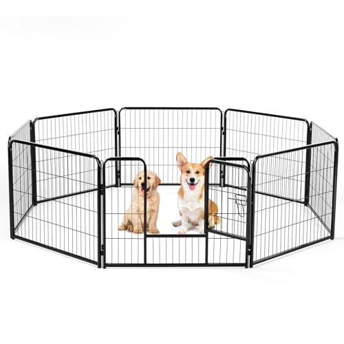 DUMOS Dog Playpen Indoor, Metal 24 Inch 8 Panels Foldable Pet Fence with Door, Outdoor Small Medium Large Dog Puppy Portable Exercise Play Pen for RV Camping, Trips, Play Yard