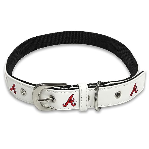 MLB Dog Collar Atlanta Braves New Signature PRO PVC-Leather Premium Pet Collars Extra Tough & Durable! Super Stylish! Size: Small Adjustable 12-15" Length x 0.75" Width - color: White, size: Small