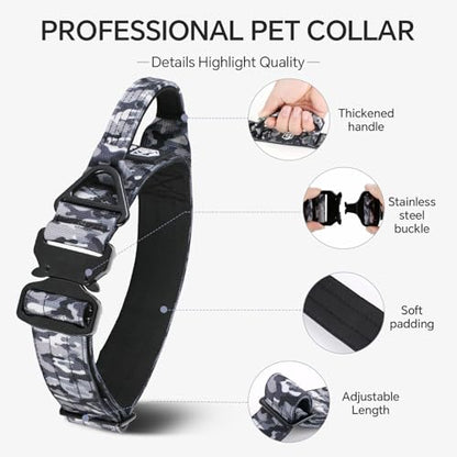 Tactical Dog Collar, Adjustable Military Collar with Handle and Heavy Duty Metal Buckle, Thick Dog Collars for Medium and Large Dogs (Gray Camouflage, M) - color: Gray-Camo, size: M
