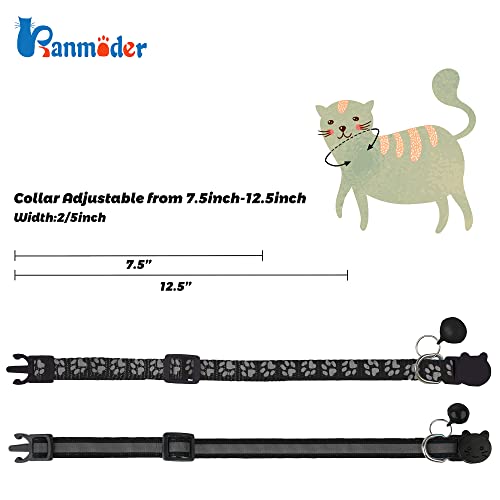 2 Pack Reflective Cat Collar Breakaway with Bell,Personalized Kitten Collars,Adjustable Safety Buckle Collar for Male Cats Girls & Boys (Black) - color: Black
