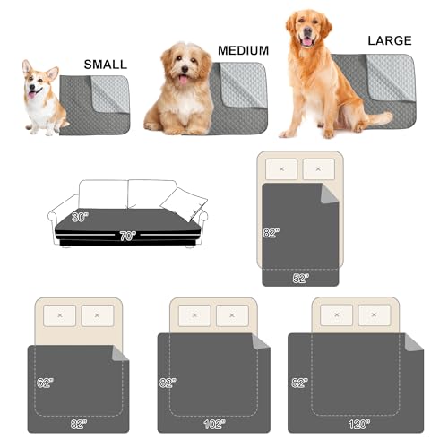 NICETOWN 100% Waterproof Dog Blanket Soft Pet Bed Cover Double Sided Reversible Protect Furniture Couch Sofa Car for Puppy Cat Kids (Dark Grey/Light Grey, 30x70 Inch, Pack of 1) - color: Dark Grey/Light Grey, size: 70"L x 30"W x 0.15"Th