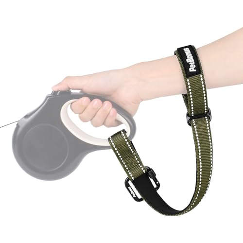 Dog Leash Wrist Strap, Safety Strap for Retractable Leash, Lockable Reflective Short Dog Walking Lead with Adjustable Soft Padded Handle, Extra Layer Security for Pet Stroller (Army Green) - color: Army Green, size: 1 Pack