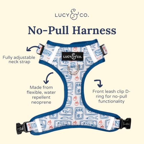 Lucy & Co. Tinned Fish No-Pull Dog Harness, Adjustable Front Clip Harness with Comfort Padding, Small - color: Tinned Fish, size: Small