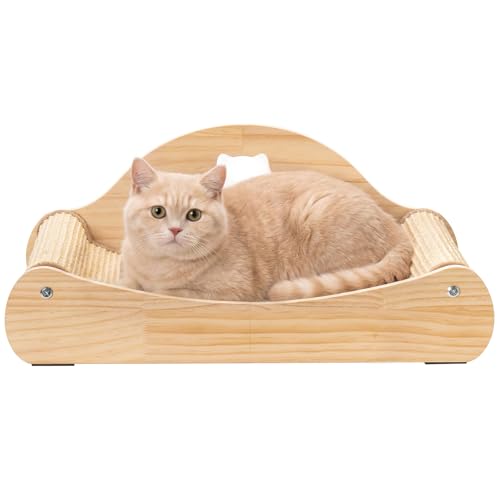 3 in 1 Cat Scratcher Bed, 100% Sisal Comfy Chaise Lounge for Cats to Rest & Scratch & Play, Protects Furniture, Durable Cat Scratching Board to Relieve Stress - Wood Color