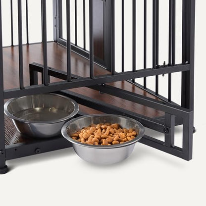 Amazon Basics Furniture Style Dog Crate, Sturdy Wooden Pet Kennel, End Table with Space for Pet, Two Bowls Included, 30" x 20.4" x 23.6", Walnut - size: 30''