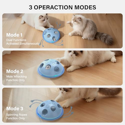 Pawingcat Automatic Cat String Toy 6 Holes Whack a Mole Cat Toy with Plush Running Cat Mouse Toy Hide and Seek Interactive Cat Toys for Indoor Cats（Blue） - color: Blue