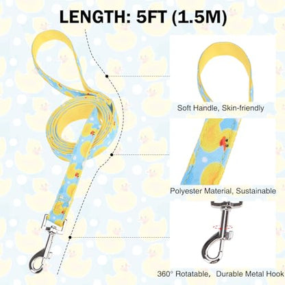 Dog Collar and Leash Set, Adjustable Dog Collars for Small Medium Dogs Boys Girls, Soft Durable Nylon Collar and Matching Leash, Cute Puppy Collars,Yellow - color: Yellow duck, size: Small(Neck:11.8"-16.2")