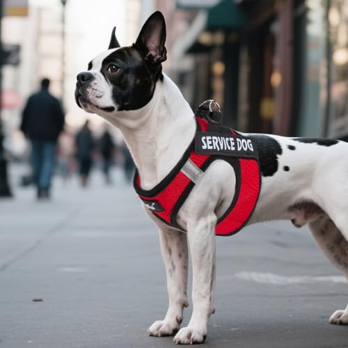 PUPTECK Service Dog Harness and Leash Set for Small Medium Dogs No Pull Step-in Soft Mesh Puppy with 2 Removable Patches Cat Vest Harnesses Reflective at Night, Red, S - color: #1 Red(Service Dog), size: S(CHEST 14.5"-16", 6.6-14 lbs)