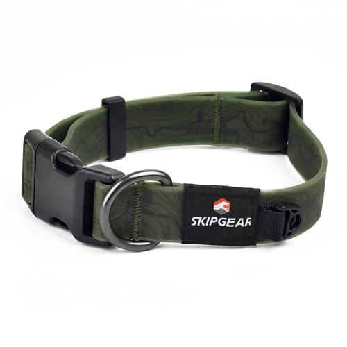Waterproof Dog Collar, Designer Topographic Print, Soft Touch & Odor Proof, Dirt-Resistant, Easy Clean & Adjustable for Everyday Adventures (Avocado Green, Medium) - color: Avocado Green, size: Medium