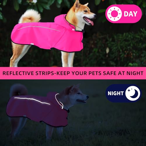 Mile High Life Dog Raincoat, Adjustable Waterproof Pet Rain Jacket, Reflective Hooded Poncho for Small Medium Large Dogs, Lightweight Breathable Pet Rain Coat (Hot Pink,M Chest 22"-28") - color: Hot Pink, size: Medium