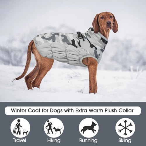 FUAMEY Dog Coat for Small Dogs,Waterproof Dog Winter Jacket with Harness Built in Puppy Cold Weather Coats Reflective Pet Vest with Zipper Warm Fleece Dogs Snowsuit Windproof Grey Camo XS - color: Grey Camo, size: XS(chest:14in)