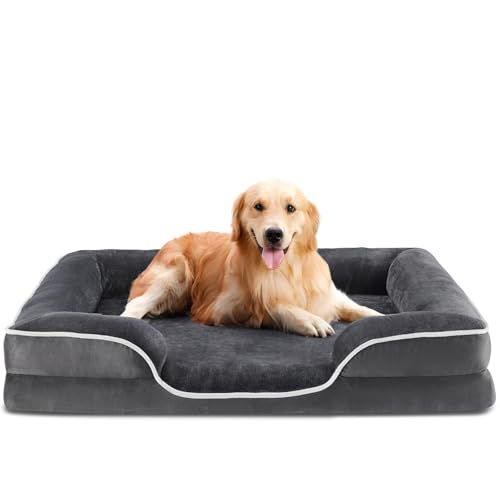 DUMOS 42x32 Inch Orthopedic Dog Beds for XL Large Sized Dogs, Machine Washable Cover Pet Bed, Anti-Slip Waterproof Memory Foam Couch Bed for Indoor Dogs and Cats, Grey - color: Dark Grey, size: 42"L x 32"W x 6.5"Th
