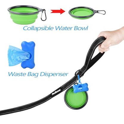 Double Dog Leash, No Tangle Dual Leash, Reflective Walking Training Lead, 4 Comfortable Padded Handles for 2 Dogs with Collapsible Bowl and Waste Bags (Black, Large) - color: Black