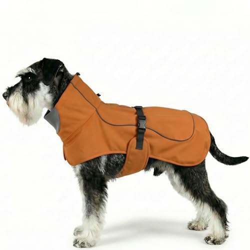 Softshell Dog Winter Vest, Fleece Lined Water-Repellent Jacket with Fur-Safe Buckle (No Hook & Loop) for Hiking, Adjustable Reflective Winter Coat for Active Dogs (Aurantium, Medium) - color: Aurantium, size: Medium