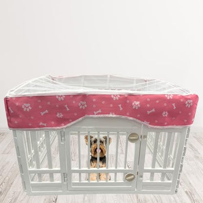 PJYuCien Dog Playpen Mesh Top Cover, Fits 36 Inch 4 Panels Regular Square Plastic Exercise Pet Pen, Adhesive Tape Connections, Pink Paw (Note: Cover Only, Fence Not Included) - style: Pink Paw Cover, 36"Width, Black Paw ( Adhesive Tape Connections )