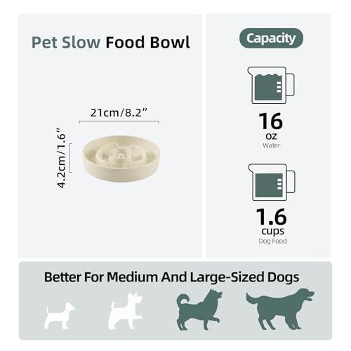 Havniva Ceramic Slow Feeder Dog Bowls, 1.6 Cups Dog Bowl Slow Feeding for Medium Breed, 8.2inch Puzzle Dog Food Bowl Slow Feeder Non-Slip Anti-Gulping and Anti-Choking Reduces Bloating - color: 1 x Light Yellow-A, size: 8.2inch