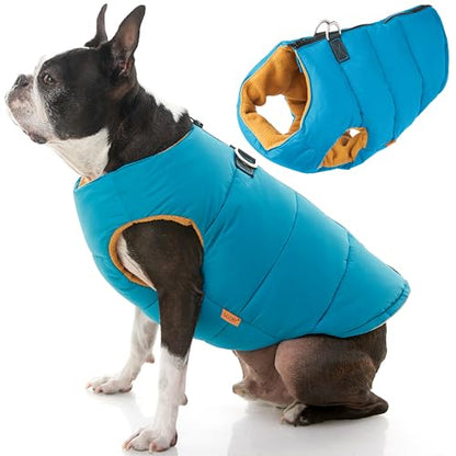 Gooby Padded Vest Dog Jacket - Solid Turquoise, X-Small - Warm Zip Up Vest Fleece Jacket with Dual D Ring Leash Water Resistant for Small to Medium Dogs - color: Turquoise Solid, size: X-Small