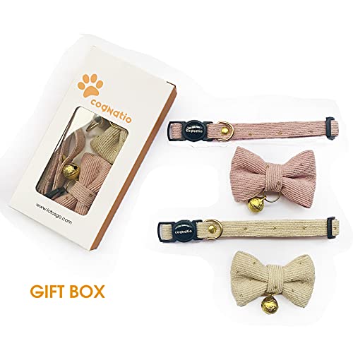 Safety Quick Release Cat Collars, Soft Kitten Collars with Detachable Bow Tie and Bell, Pack of 2, Adjustable 20-30 cm (20-30cm, Pink+Cream) - color: Pink+Cream
