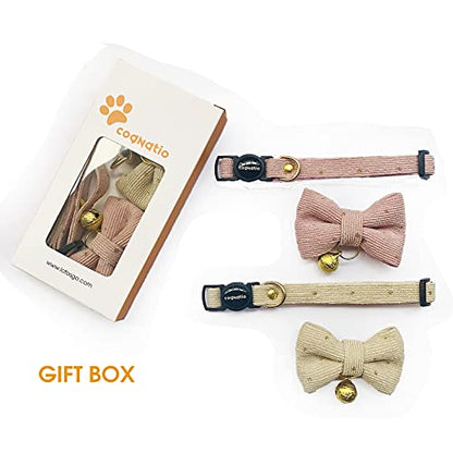 Safety Quick Release Cat Collars, Soft Kitten Collars with Detachable Bow Tie and Bell, Pack of 2, Adjustable 20-30 cm (20-30cm, Pink+Cream) - color: Pink+Cream