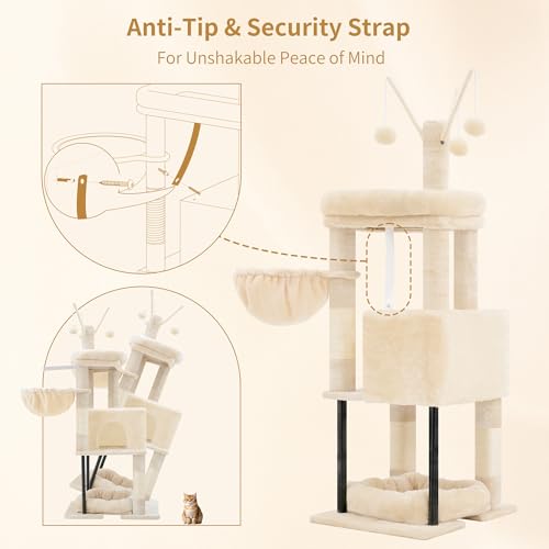 Heybly Cat Tree，HCT202SM - color: Beige, size: 45.3 inch