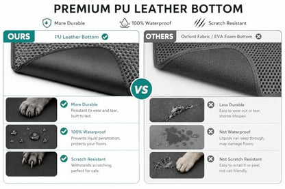 Cat Litter Mat 30x24 Inches, Honeycomb Double Layer Traps Litter & Waterproof Leatherette Bottom Prevents Urine Leaks, Durable & Easy Clean Pet Floor Protector for Cat Litter Box Area（Grey） - color: Gray(30x24 inch)
