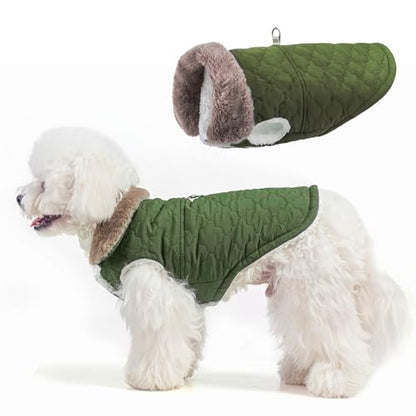 BEAUTYZOO Winter Dog Coat with Harness Built in, Warm Dog Puffer Jacket Vest Padded Fleece Cold Weather Coats Windproof Waterproof Snow Jackets Clothes for Small Medium Puppy, Green M - color: Army Green, size: M (Back: 15",Chest: 21")