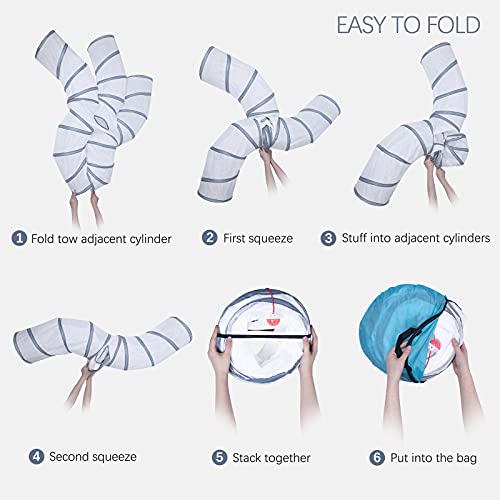 EGETOTA Cat Tunnel for Indoor Cats Large, with Play Ball S-Shape 5 Way Collapsible Interactive Peek Hole Pet Tube Toys, Puppy, Kitty, Kitten, Rabbit (White & Grey) - color: White & Grey
