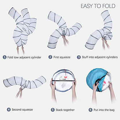 EGETOTA Cat Tunnel for Indoor Cats Large, with Play Ball S-Shape 5 Way Collapsible Interactive Peek Hole Pet Tube Toys, Puppy, Kitty, Kitten, Rabbit (White & Grey) - color: White & Grey