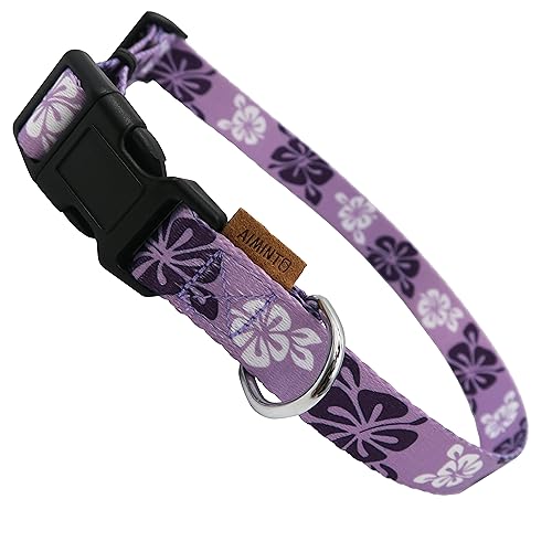 Dog Collar, Cute Floral Pattern, Soft and Adjustable Collar with Quick Release Buckle (XS (Neck 9-13", Width 3/8"), Hawaiian Purple) - color: Hawaiian Purple, size: XS (Neck 9-13", Width 3/8")