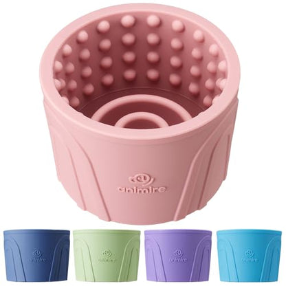 Dog Slow Feeder Lick Bowl, Anxiety Relief Dog Licking Mat Treat Dispenser, Non-Slip Anti-Choking Slow Eating Lick Bowl for Small Medium and Large Breed Dogs, BPA Free Silicone - color: Pink, size: S