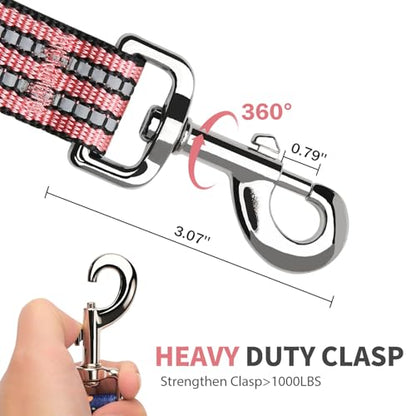 Hikiko 6 FT Heavy Duty Dog Leash with 2 Padded Handles Reflective Nylon Double Handle Dog Leash, Cherry Pink - color: Cherry Pink, size: 1 in x 6 ft