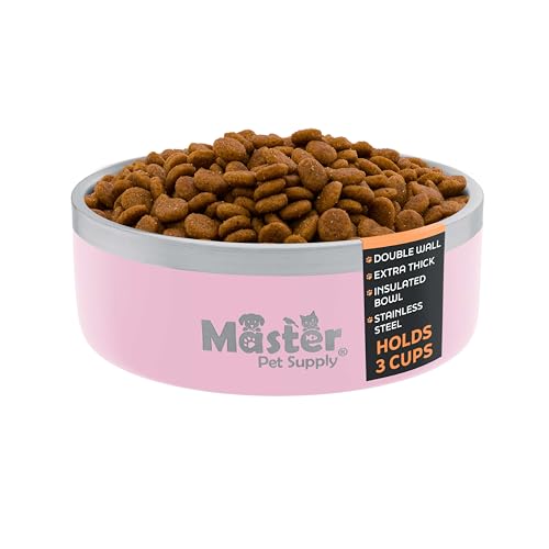 Master Pet Supply Stainless Steel Dog Bowls - 25 oz, Heavy Duty - Rose Quartz, Double Wall Extra-Thick Insulated, Non-Slip Pet Water Bowl for Dogs, Cats & Pets, Anti Rust Metal, Dish Washer Safe - color: Rose Quartz, size: 3 Cups (25 oz)