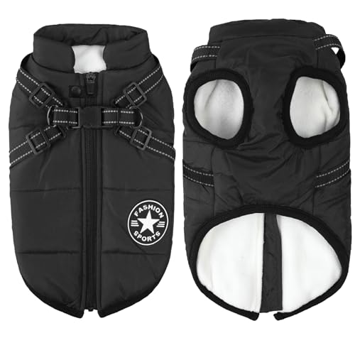 Dog Coat for Winter Waterproof Dogs Jackets Windproof Fleece Small Dog Vest Harness Winter Padded Pet Black M - color: Black, size: Medium