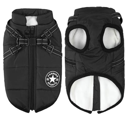 Dog Coat for Winter Waterproof Dogs Jackets Windproof Fleece Dog Vest Harness Winter Warm Padded Pet Black 3XL - color: Black, size: XXX-Large