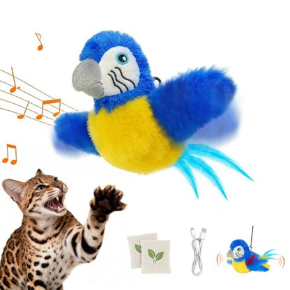 Vannon Cat Toys Flapping Bird(Cannot Fly), Rechargeable Touch Activated Kitten Toy Interactive Cat Exercise Toys with Catnip and Feather for Indoor Cat - Bule - color: Blue