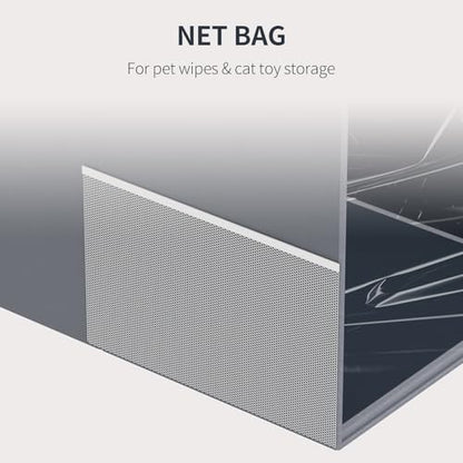 Aokeyee Cat Litter Box Enclosure Splash Guard, High Side All-Inclusive Waterproof, Gray Foldable Pet Litter Box Shield with 2 Hooks, Anti-Leakage, Dust Control, Easy to Clean - color: Gray-High