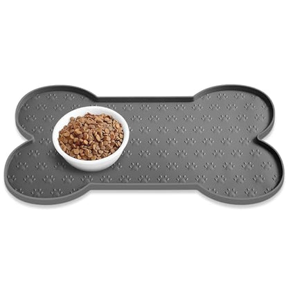 PWTAA Dog Food Mat Anti-Slip Silicone Dog Bowl Mat Thicker Pet Placemat Waterproof Cat Feeder Pad with Raised Edge Puppy Kitten Feeding Mats Suitable Small Medium-Sized Dogs Cats Eating Tray - color: Grey, size: 25.6" x 13"