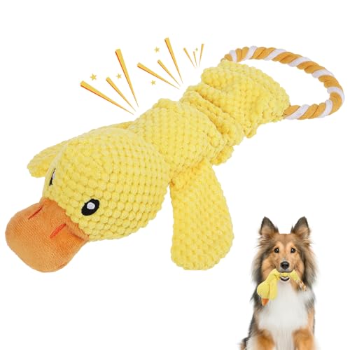 KOOLTAIL Duck Dog Toys, Tough Plush Dog Chew & Squeaky Toys with Crinkle Paper, Interactive Training & Tug of War Puppy Teething Toy for Indoor Outdoor Play, Soft Pet Toy for Small Medium Large Dogs - color: Yellow Duck