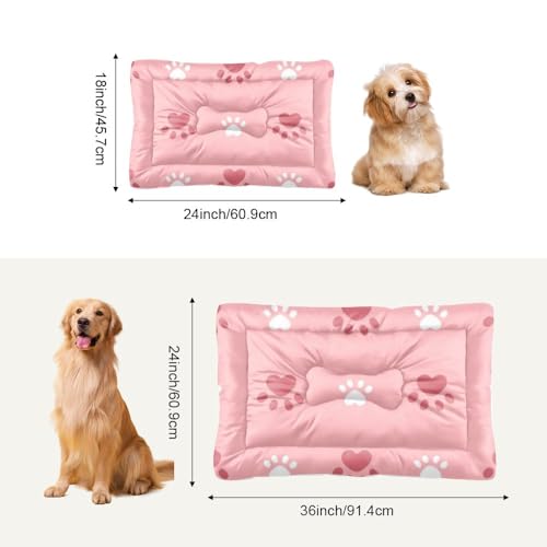 Paw Print Pink Outdoor Dog Bed Large Dog Mat Cage Pads Washable Crate Beds Washable Non-Slip Beds for Crates Outdoor Mat Cage Accessories Indoor 24X18 Inch - size: 24 × 18 inch