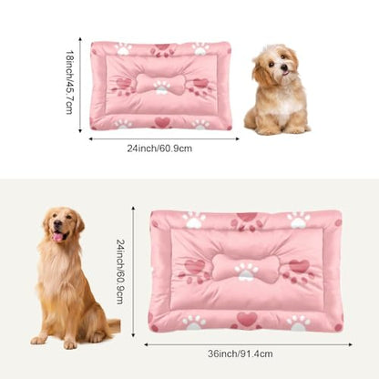 Paw Print Pink Dog Bed Cushion Dog Mat for Car Pet Padding Crate Bed Washable Non-Slip Small for Crate Puppy Beds Medium Dogs Cats Washable Cage Mats Crates Indoor Outdoor 36X24 Inch - size: 36 × 24 inch