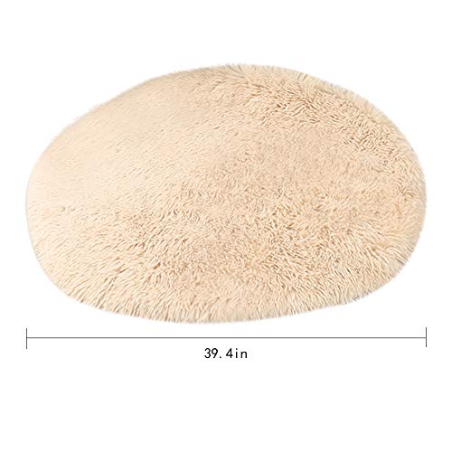 39 Inch Plush Dog Bed Mat Warm Fluffy Round Puppy Crate Pad with Anti-Slip Waterproof Bottom Soft Comfy Pet Kennel Mat for Small and Medium Dogs Sleeping(Khaki) - color: Khaki, size: 39 Inch